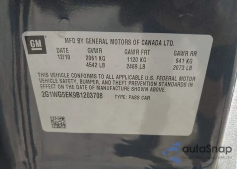 2011 Chevrolet Impala Lt from USA, damaged, VIN 2G1WG5EK9B1203708